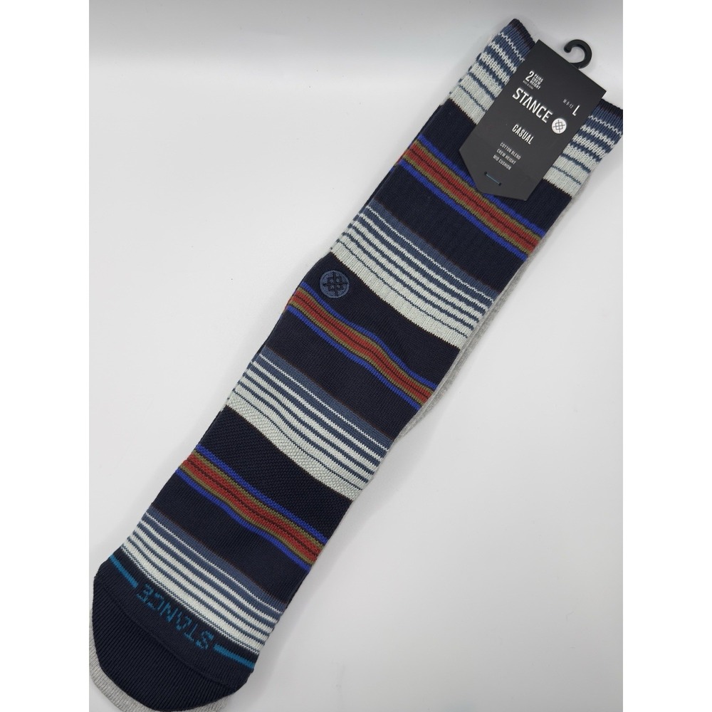 Stance Casual 2 Pack Crew Socks Navy Grey Striped Mens Large NWT